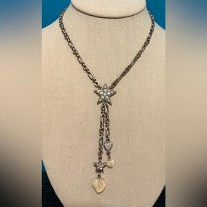 kirks folly necklace vintage star drop clear rhinestone silver tone 14.5-18”